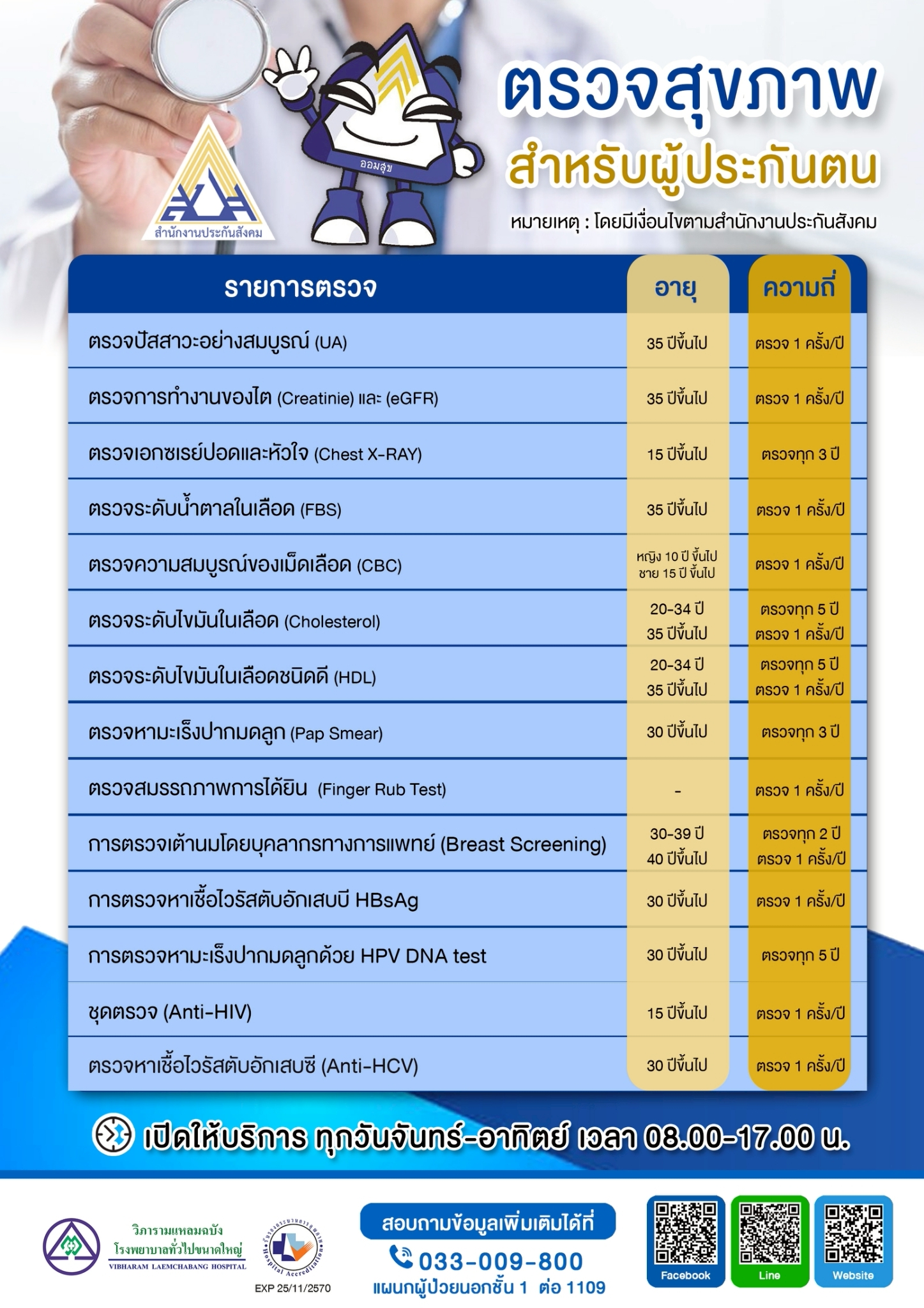 ตรวจสุขภาพประจำปี สำหรับประกันสังคม
