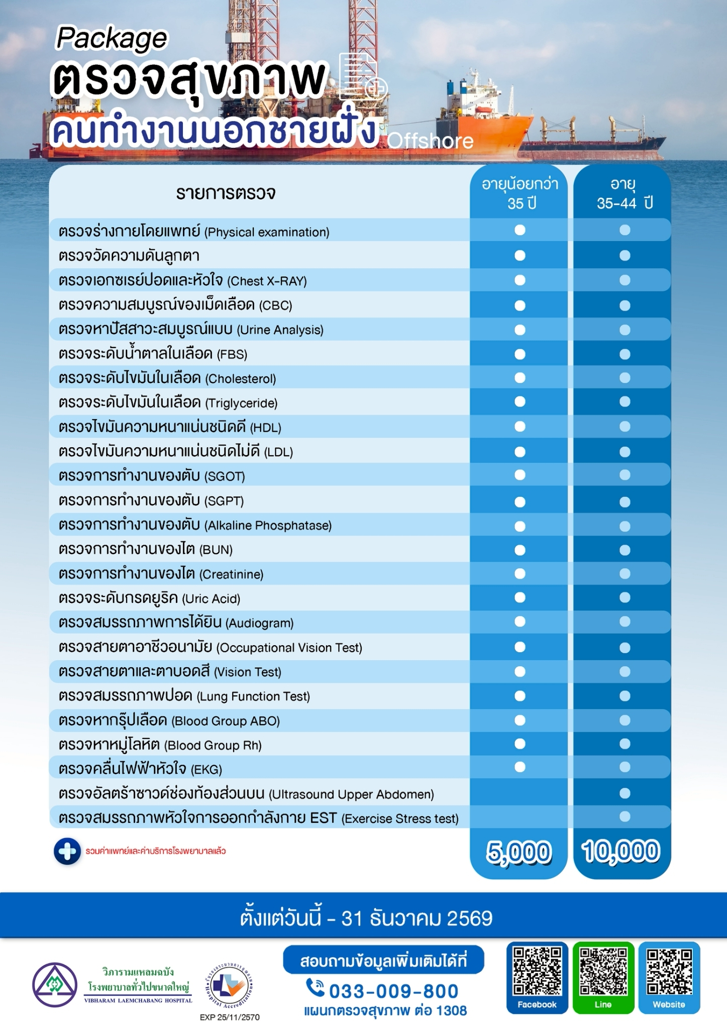 แพ็กเกจตรวจสุขภาพคนทำงานนอกชายฝั่ง